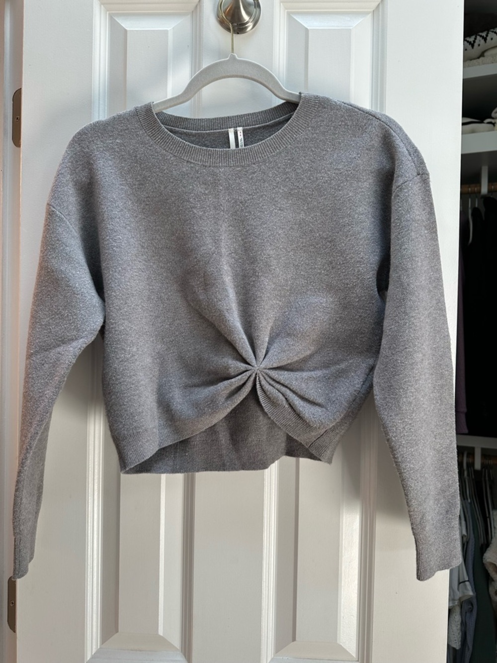 Anthropologie Gray Twist-Front Cropped Sweater
